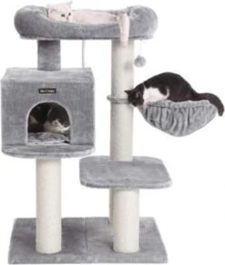 Segenn’s Compacte Krabpaal 112 Cm Lichtgrijs – Hangmat – Grote Knuffelhol – Verstelbare Elementen – Extra Dikke Stammen Volledig In Sisal Gewikkeld – Krabpaal, Stal