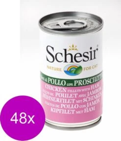 Schesir Kat Blik Gelei 140 G – Kattenvoer – 48 X Kip&Ham