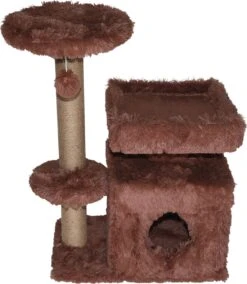 Topmast Krabpaal Fluffy Langhaar – Malmö – Bruin – 72 X 39 X 87 Cm – Made In EU – Krabpaal Voor Katten – Met Kattenhuis – Sterk Sisal Touw