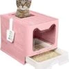PetsyPaw Luxe Kattenbak – Met Uitschuifbare Lade En Kattenbakvulling Rooster – Opvouwbaar – Roze