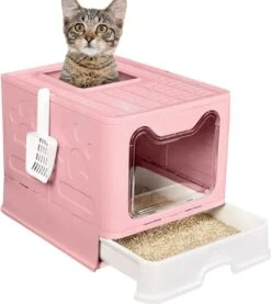 PetsyPaw Luxe Kattenbak – Met Uitschuifbare Lade En Kattenbakvulling Rooster – Opvouwbaar – Roze