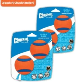 Chuckit! Ultra Ball M – Honden Speelgoed – Hondenbal- Drijft Op Water – Stuitert – Veilig Voor Gebit – Honden Bal – Ideaal Met De Ballenwerper – Ø 6cm – Oranje/Blauw – Hondenspeeltjes- 4-Pack