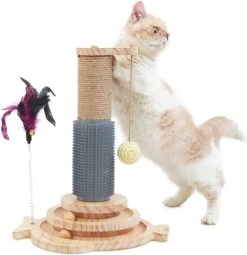 Kattenspeeltje Roltrainer, Kattenspeelbal Met Krabpaal, 2-niveau Draaitafel Kattenspeelgoed, Interactief Fun Tracks-rolspeelgoed Voor Katten