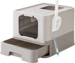 MIDA® Kattenbak Met Deksel – Geschikt Voor Grote Katten – Opvouwbaar – Warm Grijs