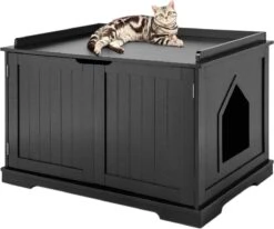 MaxxPet Houten Kattenhuis – Katten Bench – Kattenbed – Katten Hok – 75x53x52cm – Zwart