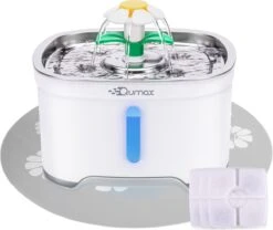 Qumax RVS Drinkfontein Voor Kat Met 3 Filters & Matje – Water Fontein – Waterdispenser – Waterautomaat – 2,5 L