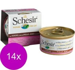 Schesir Kat Blik Gekookte Vis 85 G – Kattenvoer – 14 X Tonijn&Kip&Rijst