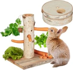 Relaxdays Konijnen Speelgoed 2-delig – Intelligentiespeelgoed – Voerboom – Cavia Speeltjes