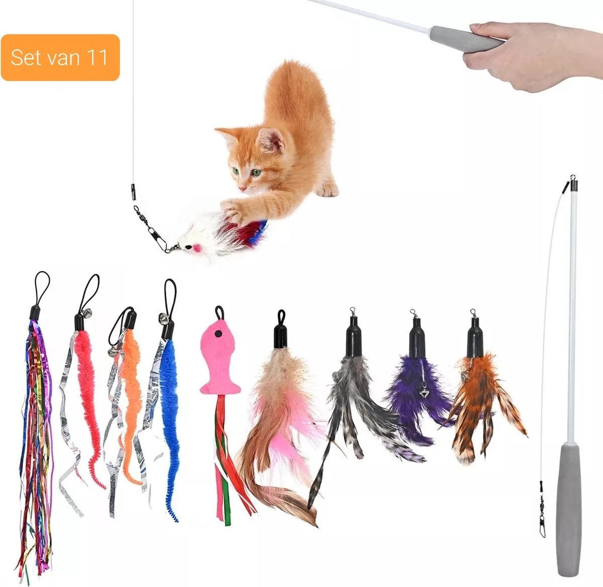Kattenhengel – Set Van 11 – 1 Hengel En 10 Hangers – Interactief Speelgoed Voor Kat Of Kitten – Anti Slip Handvat 3 Kattenhengel – Set Van 11 – 1 Hengel En 10 Hangers – Interactief Speelgoed Voor Kat Of Kitten – Anti Slip Handvat