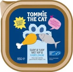 Tommie The Cat – Kattenvoer Natvoer – Stukjes In Saus Met Kabeljauw & Kip – Voordeel Verpakking – 32 Stuks – 85 Gram Per Stuk – Zonder Suiker En Graanvrij