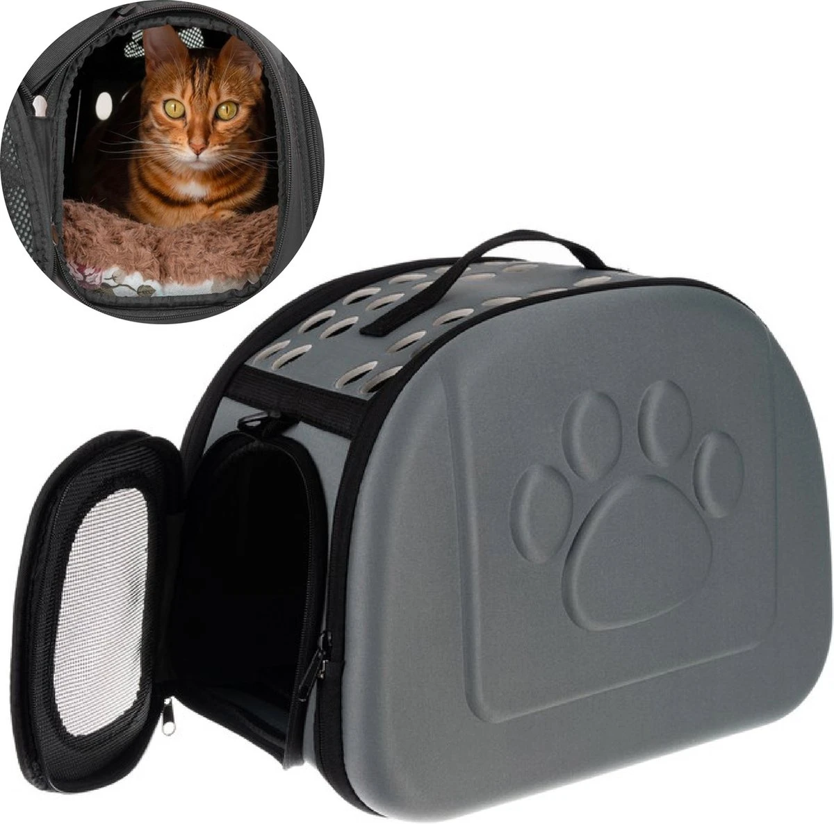 YUNICS® Kattenbak – Opvouwbaar – Voor Op Reis – Kattentas – Transporter – Grijs 3 YUNICS® Kattenbak – Opvouwbaar – Voor Op Reis – Kattentas – Transporter – Grijs