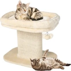 COSTWAY Kleine Krabpaal Met Krabplank, Modern Kattenbed Zachte Zitstok Sisal Krabpaal Pad Met Bal Voor Indoor Kittens En Katten (Beige)