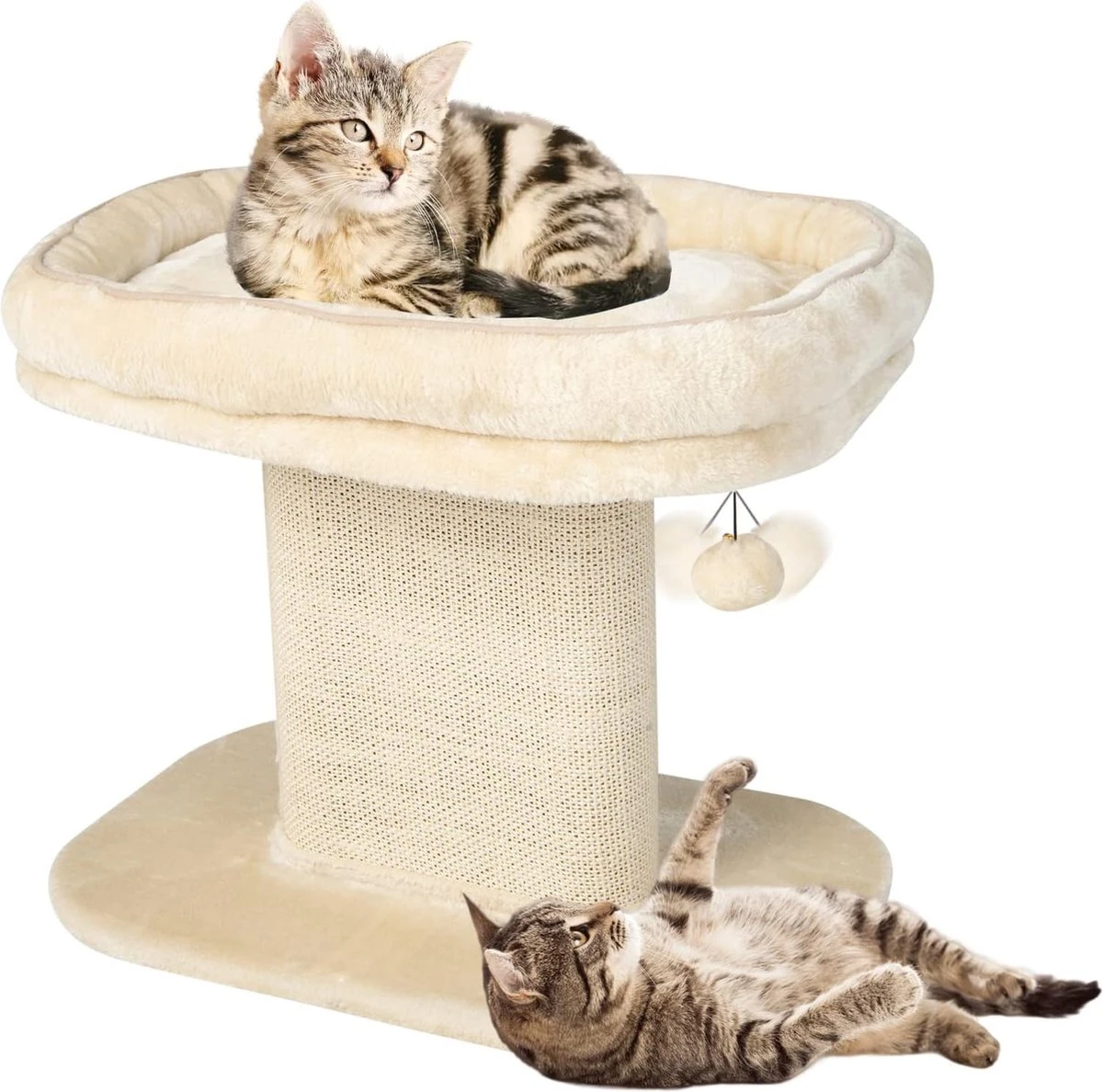 COSTWAY Kleine Krabpaal Met Krabplank, Modern Kattenbed Zachte Zitstok Sisal Krabpaal Pad Met Bal Voor Indoor Kittens En Katten (Beige) 3 COSTWAY Kleine Krabpaal Met Krabplank, Modern Kattenbed Zachte Zitstok Sisal Krabpaal Pad Met Bal Voor Indoor Kittens En Katten (Beige)