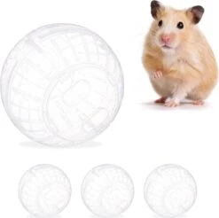 Relaxdays 4x Hamsterbal Doorzichtig – Knaagdierspeelgoed – Loopbal Kunststof – 14cm