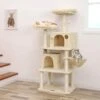 Stevige Kattenboom Met Sisal Krabpaaltjes, Pluche Zitjes, Een Mand En 2 Huisjes, Klimboom Voor Katten, Beige PCT90M