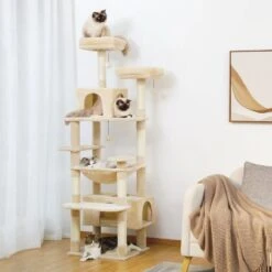Krabpaal – Luxe Krabpaal Voor Katten – XXL – Katten Speelgoed – Beige – Kattenklimframe – Katten Accessoires – Eenvoudig Te Installeren