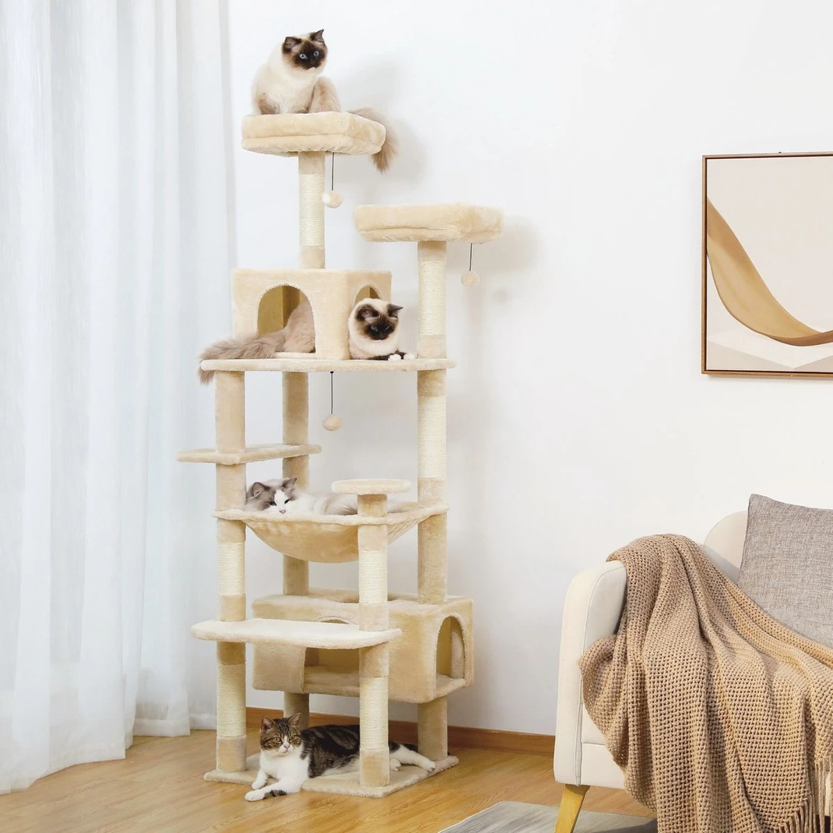 Krabpaal – Luxe Krabpaal Voor Katten – XXL – Katten Speelgoed – Beige – Kattenklimframe – Katten Accessoires – Eenvoudig Te Installeren 3 Krabpaal – Luxe Krabpaal Voor Katten – XXL – Katten Speelgoed – Beige – Kattenklimframe – Katten Accessoires – Eenvoudig Te Installeren
