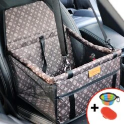 Autostoel Hond – Opvouwbaar Honden Zitje – Dieren Zitje – Puppyzitje – Auto Bench Hond – Luxe Autozitje – Hondenmand – Incl Opvouwbaar Voerbakje En Borstel – Veiligheidsband – Veilig Onderweg – Schone Auto –