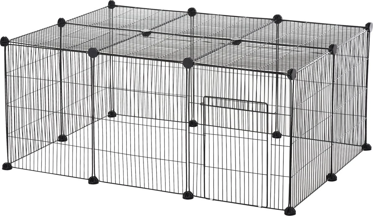 PawHut Verblijf Voor Kleine Huisdieren Buitenverblijf DIY Kitten Konijn Chinchilla Kooi Metaal Zwart D51-222 3 PawHut Verblijf Voor Kleine Huisdieren Buitenverblijf DIY Kitten Konijn Chinchilla Kooi Metaal Zwart D51-222