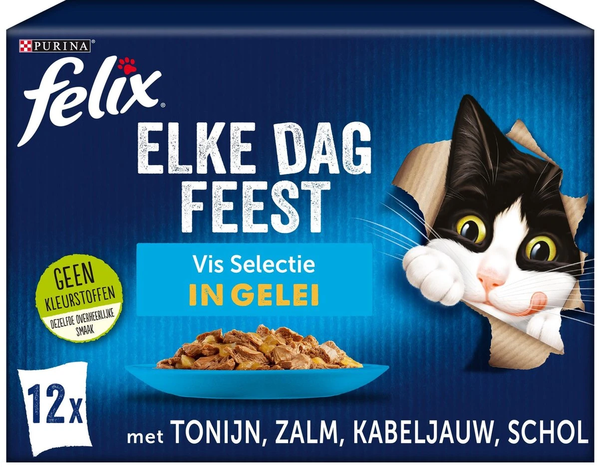 Felix Elke Dag Feest Vis Selectie In Gelei – Katten Natvoer – 4x12x85 Gr 3 Felix Elke Dag Feest Vis Selectie In Gelei – Katten Natvoer – 4x12x85 Gr