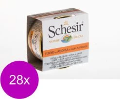 Schesir Kat Blik Natuurlijke Saus 70 G – Kattenvoer – 28 X Tonijn&Baars