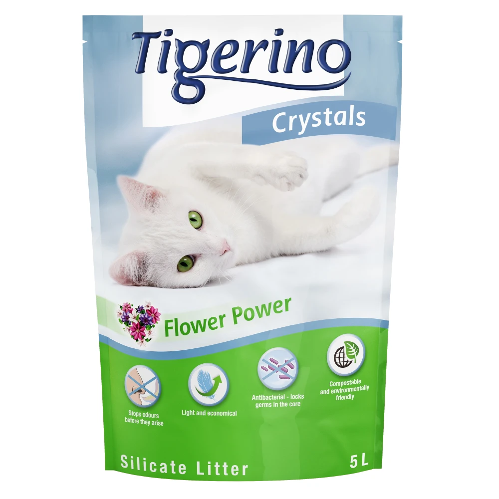 3x 5L Flower-Power Tigerino Crystals Kattenbakvulling 3 3x 5L Flower-Power Tigerino Crystals Kattenbakvulling