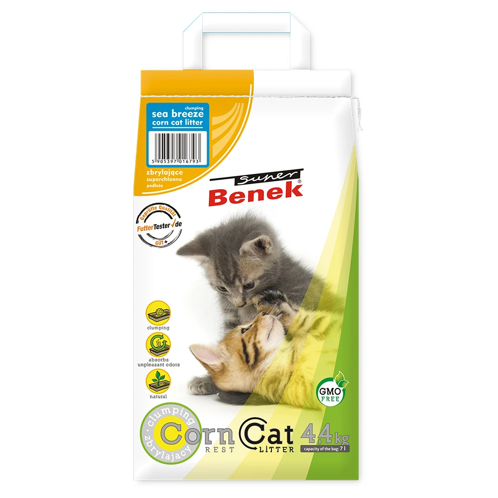 3 X 7 L (ca. 13,2 Kg) Super Benek Corn Cat Zeebries – Kattenbakvulling- Voordeelpakket