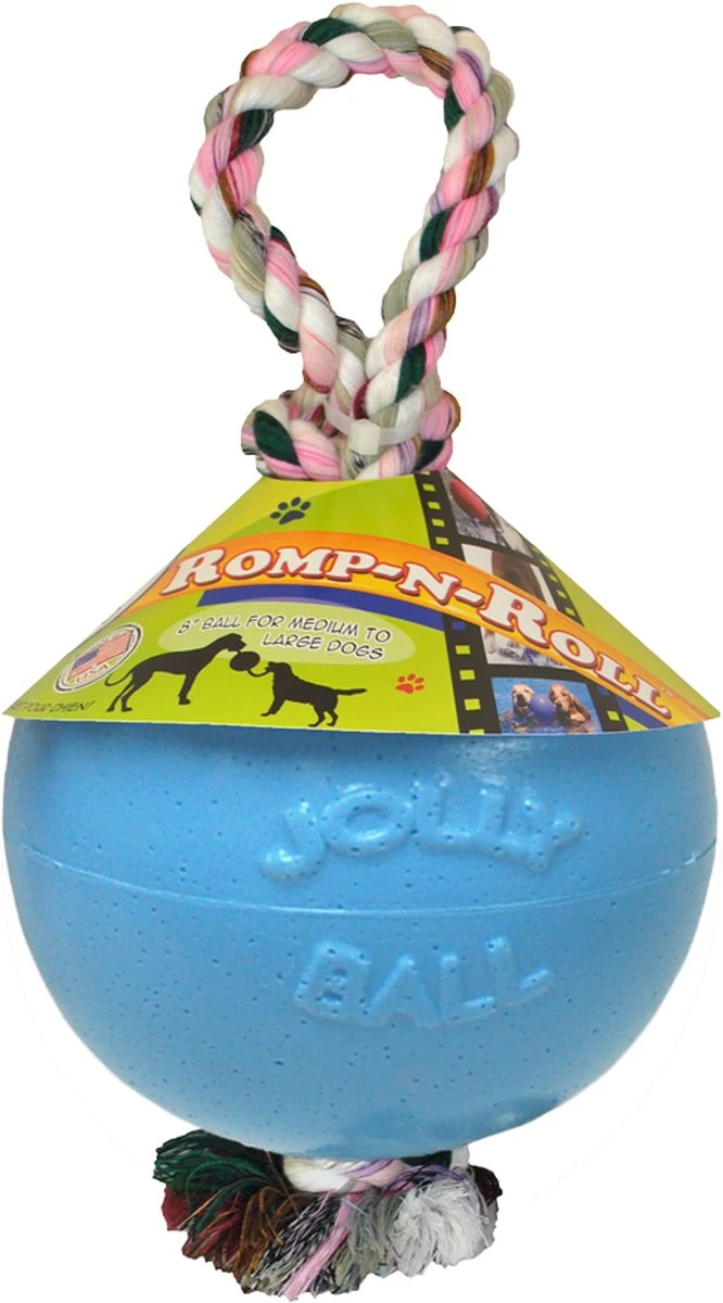 Jolly Ball Romp-n-Roll – Honden Speelbal Met Bosbessengeur – Hondenspeelgoed Met Stevig Trektouw – Baby Blauw – Ø 15 Cm 3 Jolly Ball Romp-n-Roll – Honden Speelbal Met Bosbessengeur – Hondenspeelgoed Met Stevig Trektouw – Baby Blauw – Ø 15 Cm