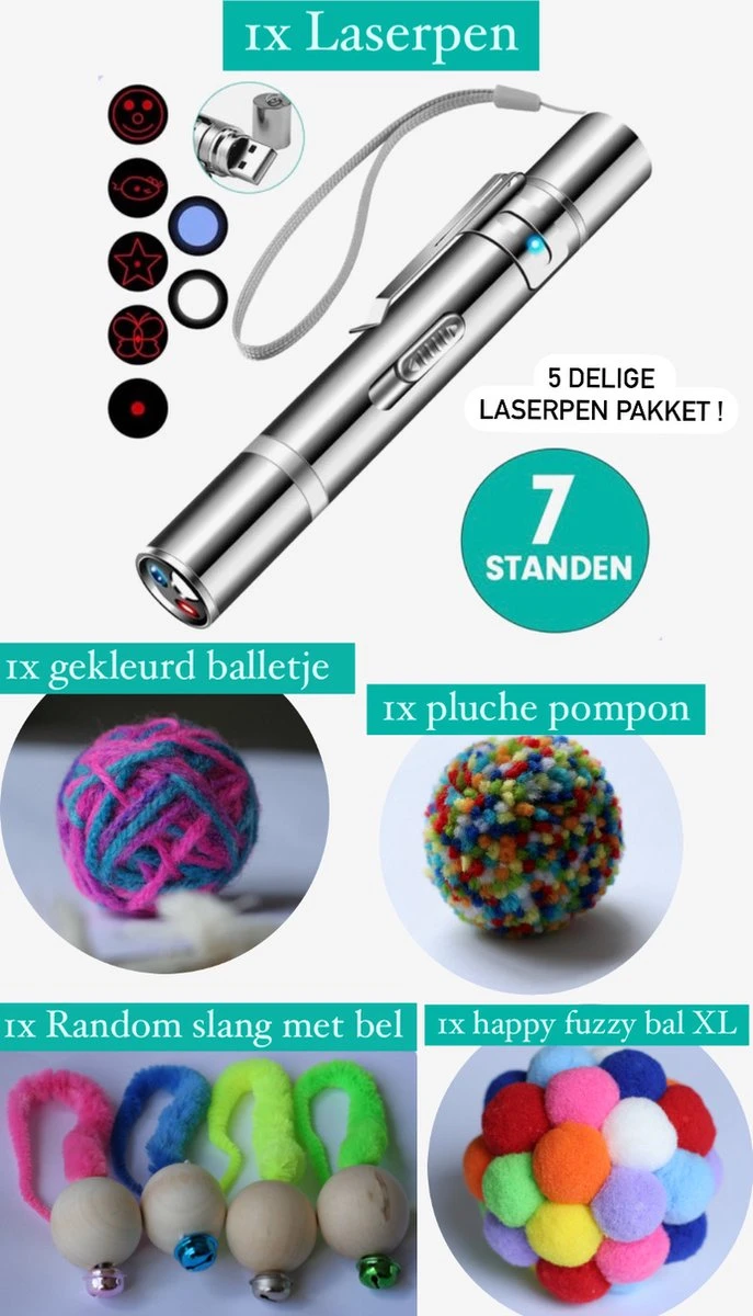 Laserpen Met 7 Verschillende Standen + Speelgoed Set / Laserpen / Laserpointer / Laserpen Kat 3 Laserpen Met 7 Verschillende Standen + Speelgoed Set / Laserpen / Laserpointer / Laserpen Kat