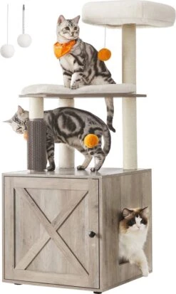 IN.HOMEXL All-In-One Kattenmeubel Meow – Krabpaal Met Kattenbak – Katten Huis – Kattentoiletmeubel – Grijs – 52x134x52cm