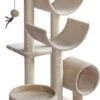 PawHut Kattenboom Kattenkrabboom Speelgoed Tunnel Katten Klimboom Krabboom Beige D30-191 -Huisdierproducten 730x1200