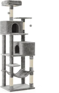 Rootz Krabpaal – Kattenkrabpaal – Krabpaal Krabpaal – Vloerstaande Krabpaal – Met Gaten – Lichtgrijs – 60 X 49 X 191 Cm