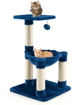 COSTWAY Multi-Level Kattenboom – Met Knusse Hangmat – Blauw