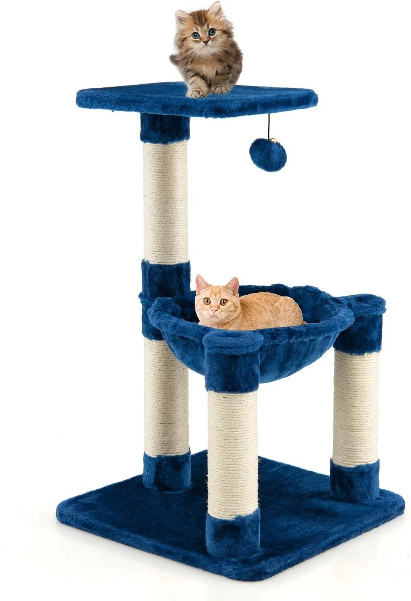 COSTWAY Multi-Level Kattenboom – Met Knusse Hangmat – Blauw 3 COSTWAY Multi-Level Kattenboom – Met Knusse Hangmat – Blauw