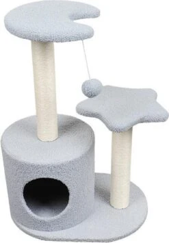 Pets Fortune – Katten Krabpaal – Klimpaal – 4 Plateaus Katten Speeltoren – Speelgoedballen Met Bellen, Krabbed Kattenhuis Sisal Katten Spelletjes – Blauw