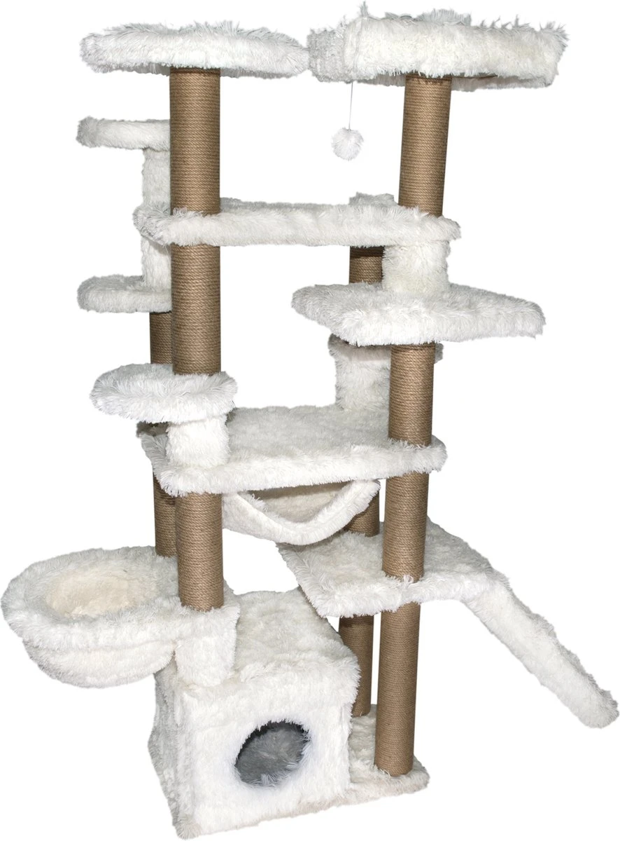 Topmast Krabpaal Fluffy Malta – Wit – 166 X 65 X 173 Cm – Krabpaal Voor Grote Katten En Zware Katten – Met Kattenhuis En Hangmat – Stevig Sisal Touw 3 Topmast Krabpaal Fluffy Malta – Wit – 166 X 65 X 173 Cm – Krabpaal Voor Grote Katten En Zware Katten – Met Kattenhuis En Hangmat – Stevig Sisal Touw
