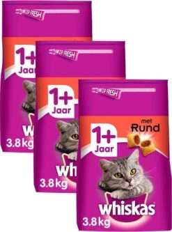 Whiskas 1+ – Kattenvoer – Brokjes Met Rund – 3×3.8kg