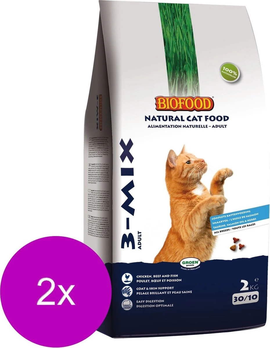 Biofood Kattenbrokjes 3-Mix Mix – Kattenvoer – 2 X 2 Kg 3 Biofood Kattenbrokjes 3-Mix Mix – Kattenvoer – 2 X 2 Kg