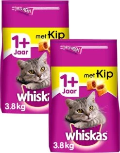 Whiskas 1+ – Kattenvoer – Brokjes Met Kip – 2×3.8kg
